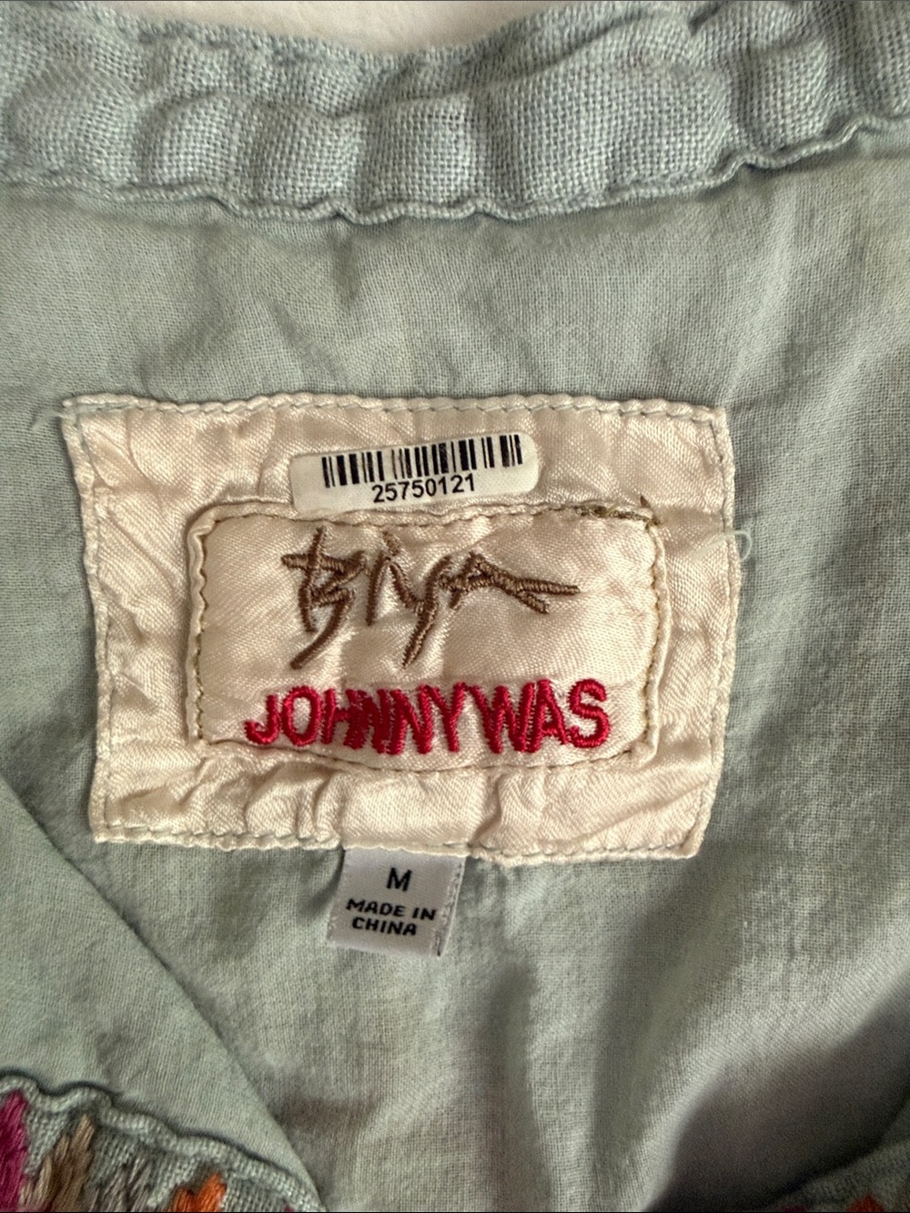 Johnny Was Elektra Light Teal Linen Embroidered Mini Dress - Picture 3 of 10